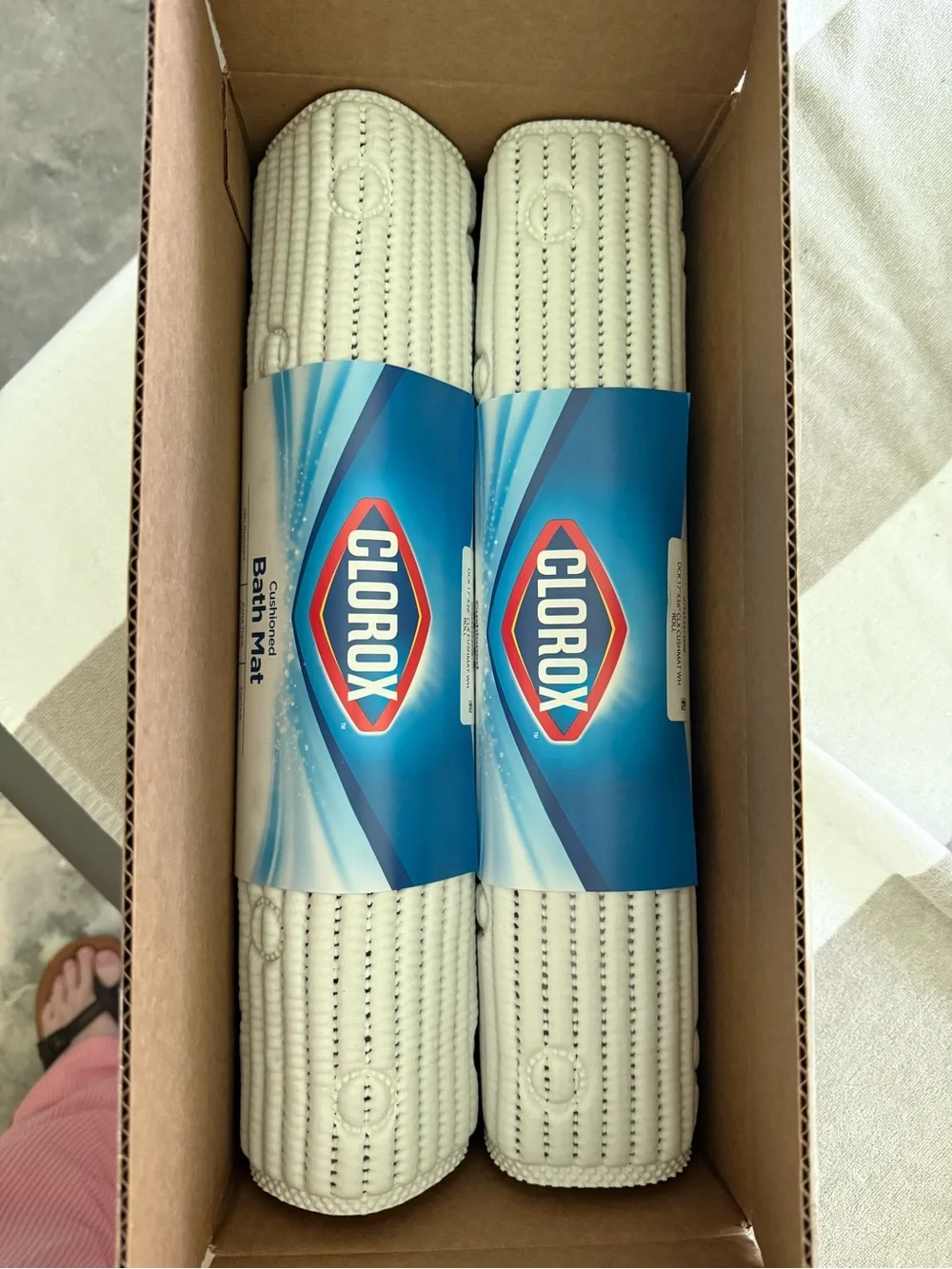 Clorox White Cushioned Bath Mat with Blue Branded Packaging